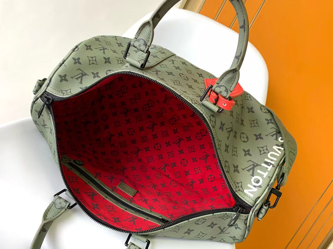 Louis Vuitton Olive Green Monogram Pattern Travel Duffle Bag with Shoulder Strap