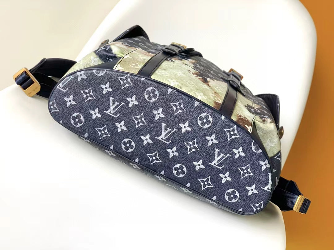 Louis Vuitton Navy Monogram Pattern Backpack with Bleached Watercolor Detail