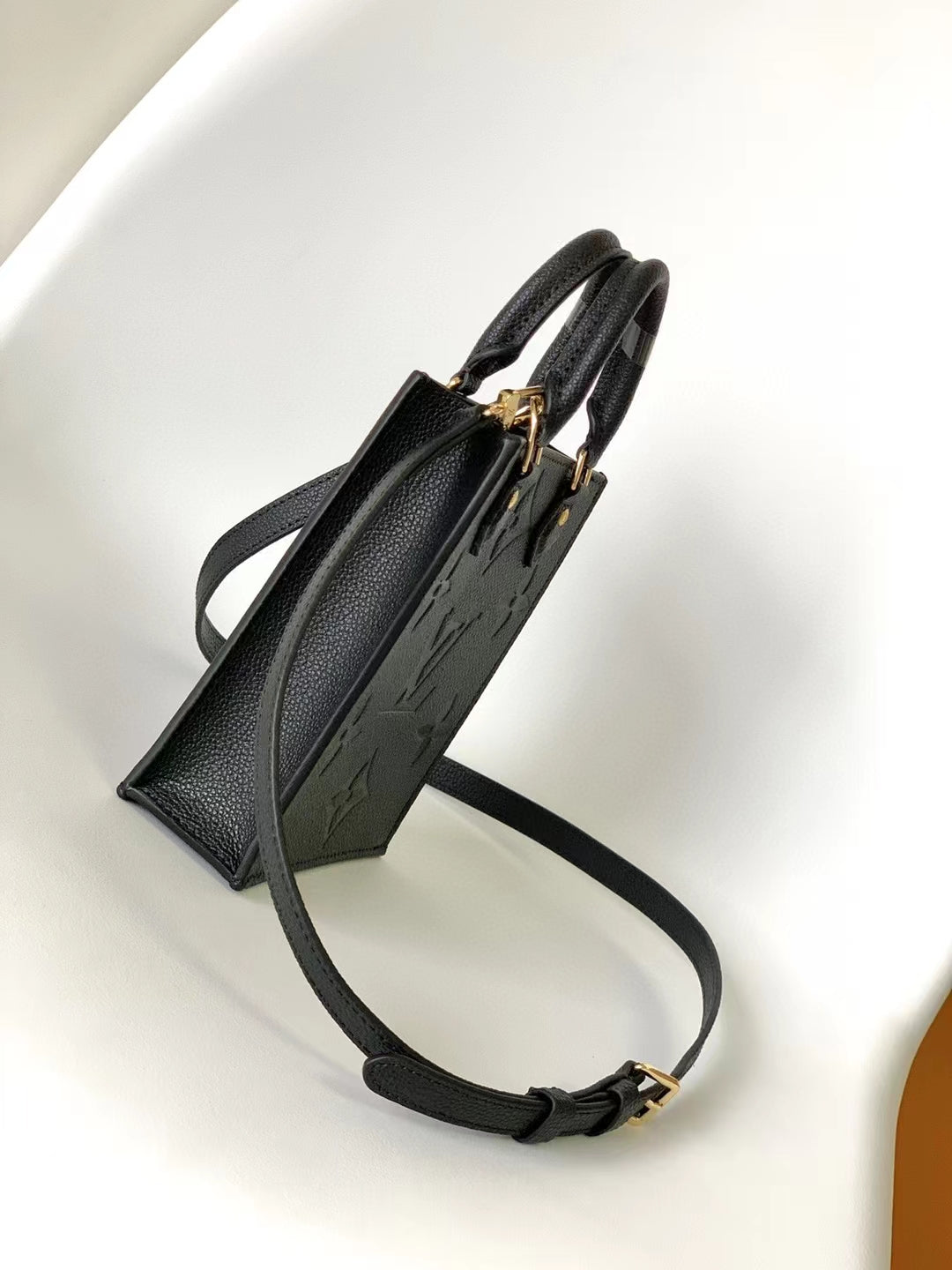 Louis Vuitton Black Embossed Monogram Leather Mini Tote Crossbody Bag