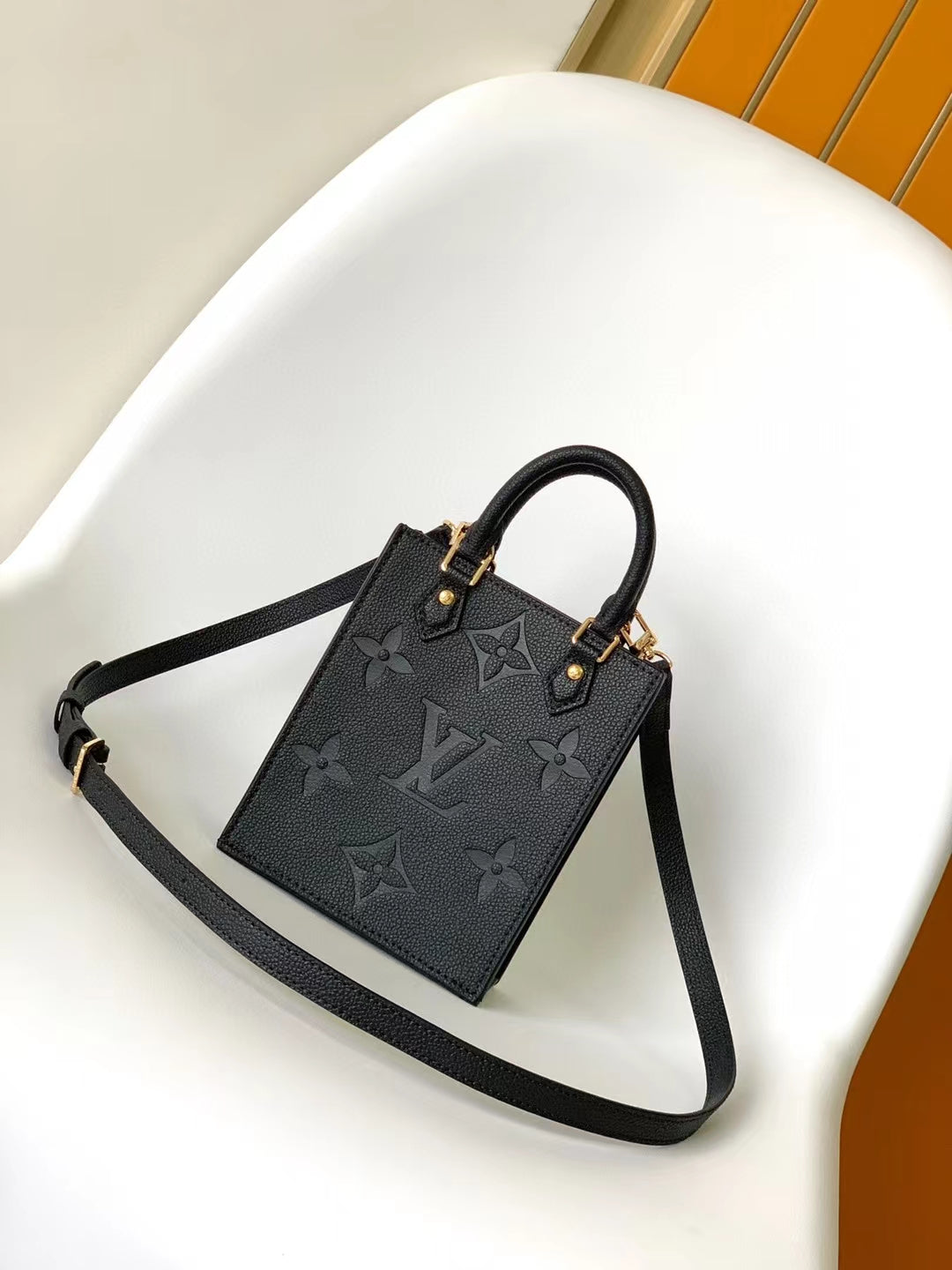 Louis Vuitton Black Embossed Monogram Leather Mini Tote Crossbody Bag