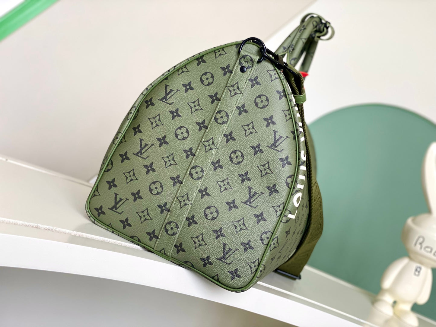 Louis Vuitton Khaki Green Monogram Weekender Travel Duffle Bag with Strap