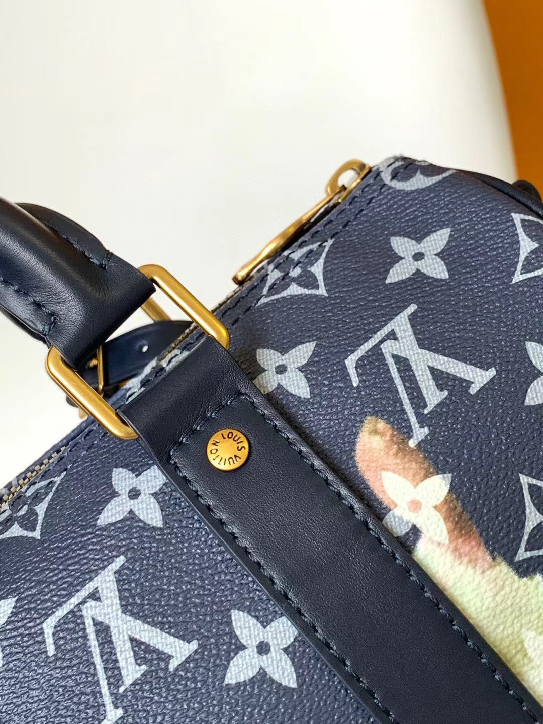Louis Vuitton Luxury Monogram World Map Print Mini Duffle Bag with Blue Leather Strap