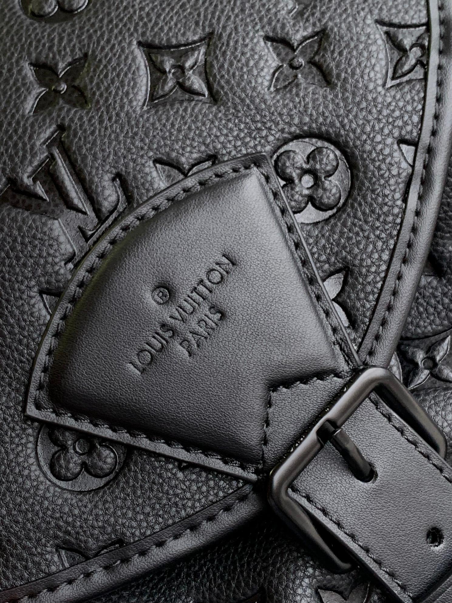 Louis Vuitton Matte Black Embossed Monogram Leather Backpack with Buckle Flap