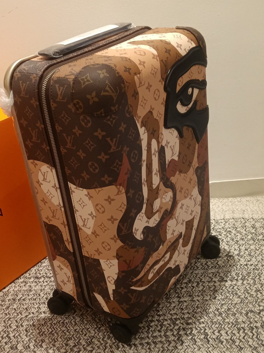 Abstract Face Portrait Monogram Patchwork Rolling Spinner Luggage
