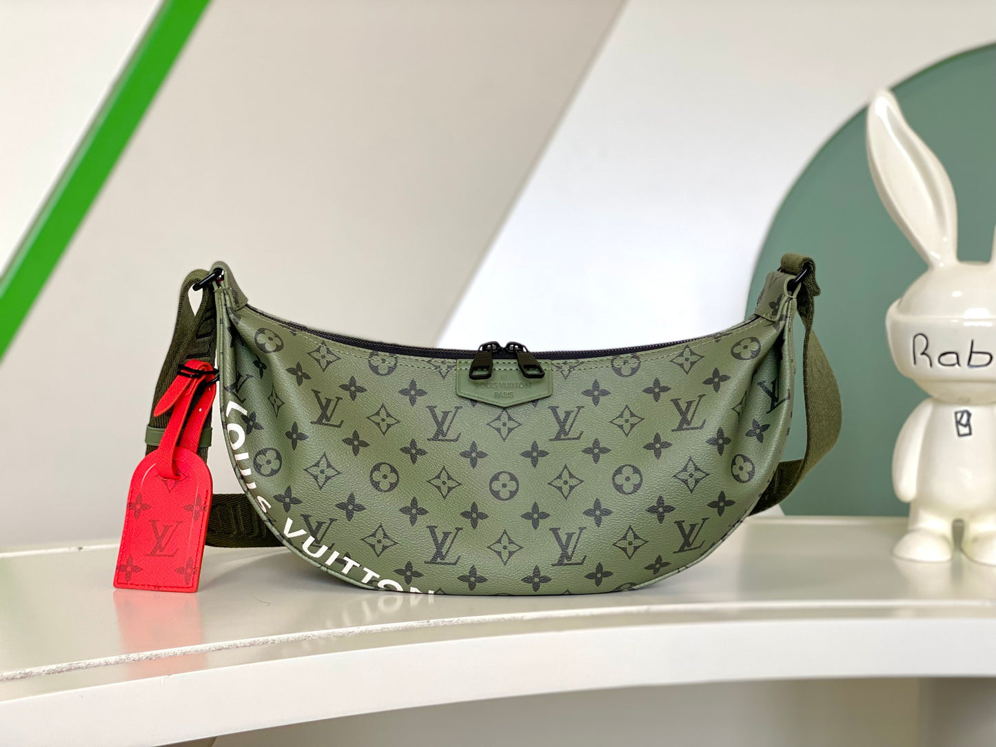 Louis Vuitton Olive Green Monogram Crescent Crossbody Sling Bag with Red Tag