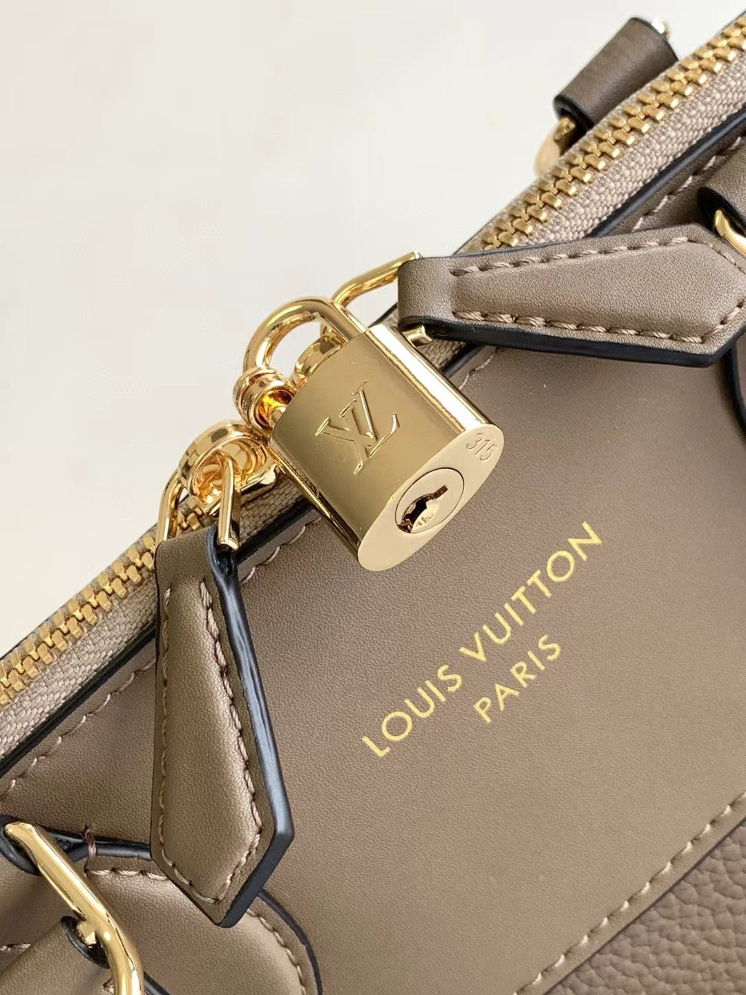 Louis Vuitton Classic Taupe Structured Satchel Handbag with Gold Hardware