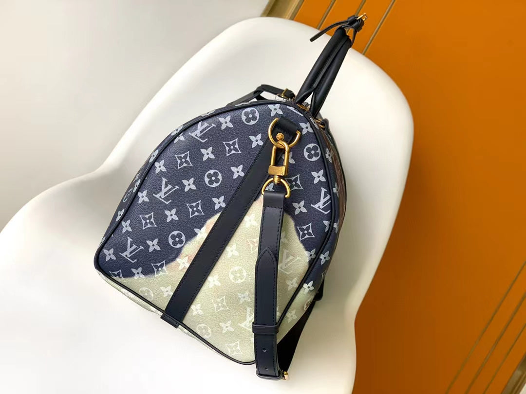 Louis Vuitton Navy Blue Monogram Art Print Travel Duffle Bag with Strap