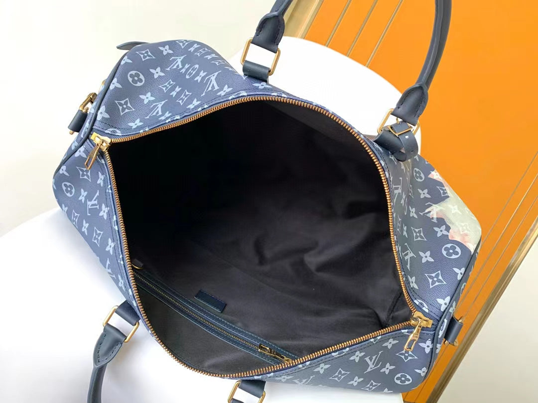 Louis Vuitton Navy Blue Monogram Art Print Travel Duffle Bag with Strap