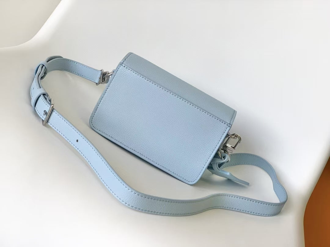Louis Vuitton Pastel Blue Textured Leather Crossbody Wallet Bag with Strap