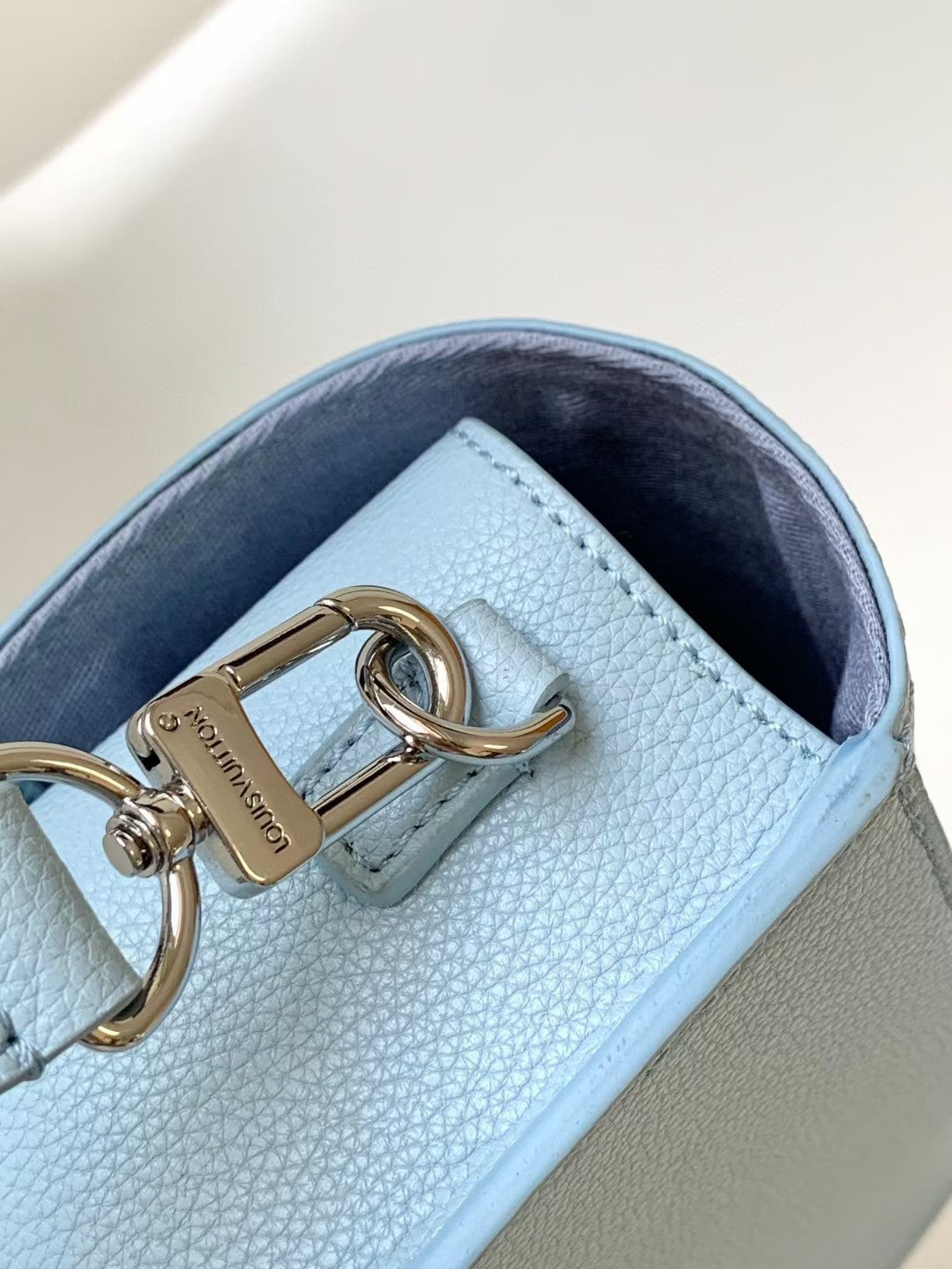 Louis Vuitton Pastel Blue Textured Leather Crossbody Wallet Bag with Strap