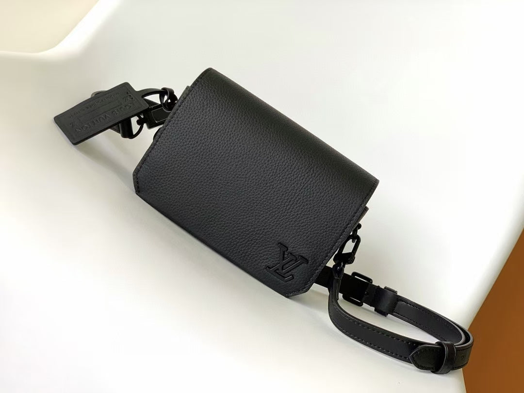Louis Vuitton Sleek Black Leather Crossbody Bag with Adjustable Strap