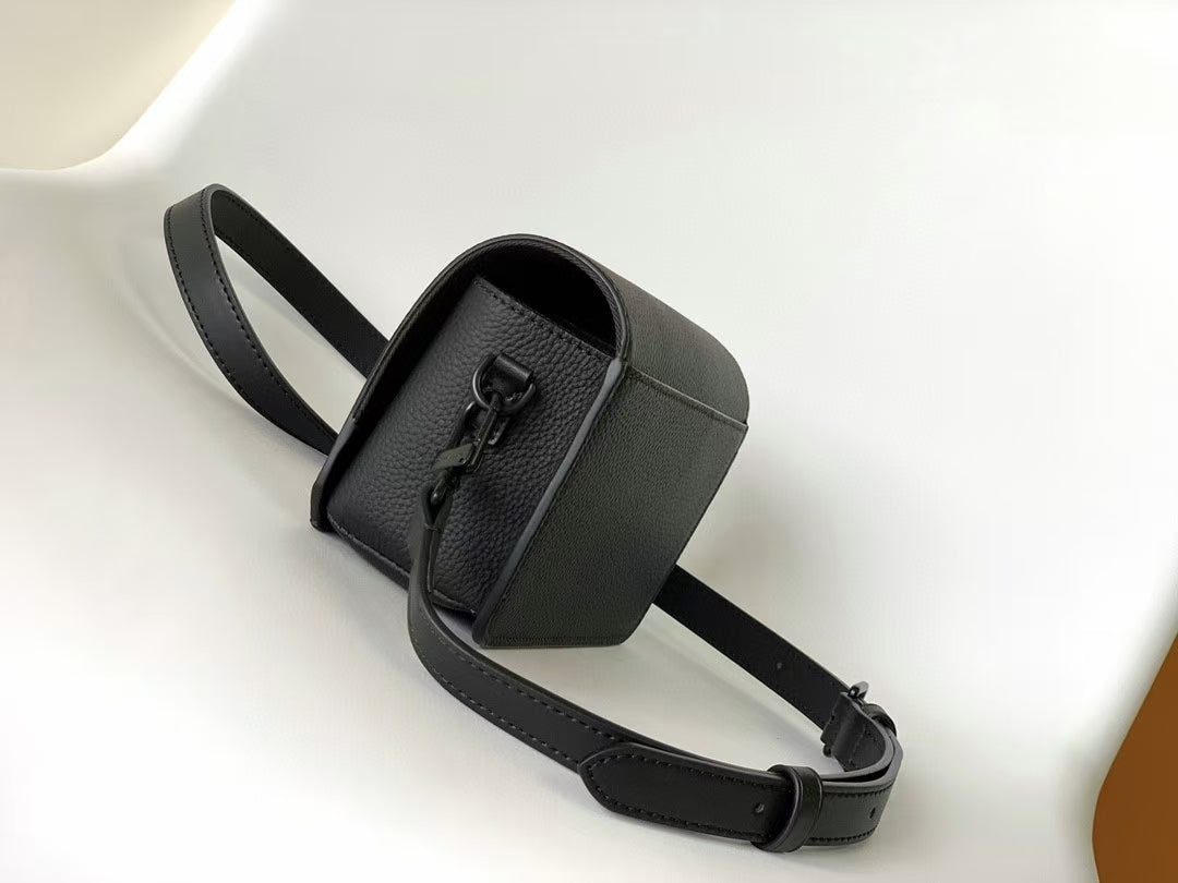 Louis Vuitton Sleek Black Leather Crossbody Bag with Adjustable Strap