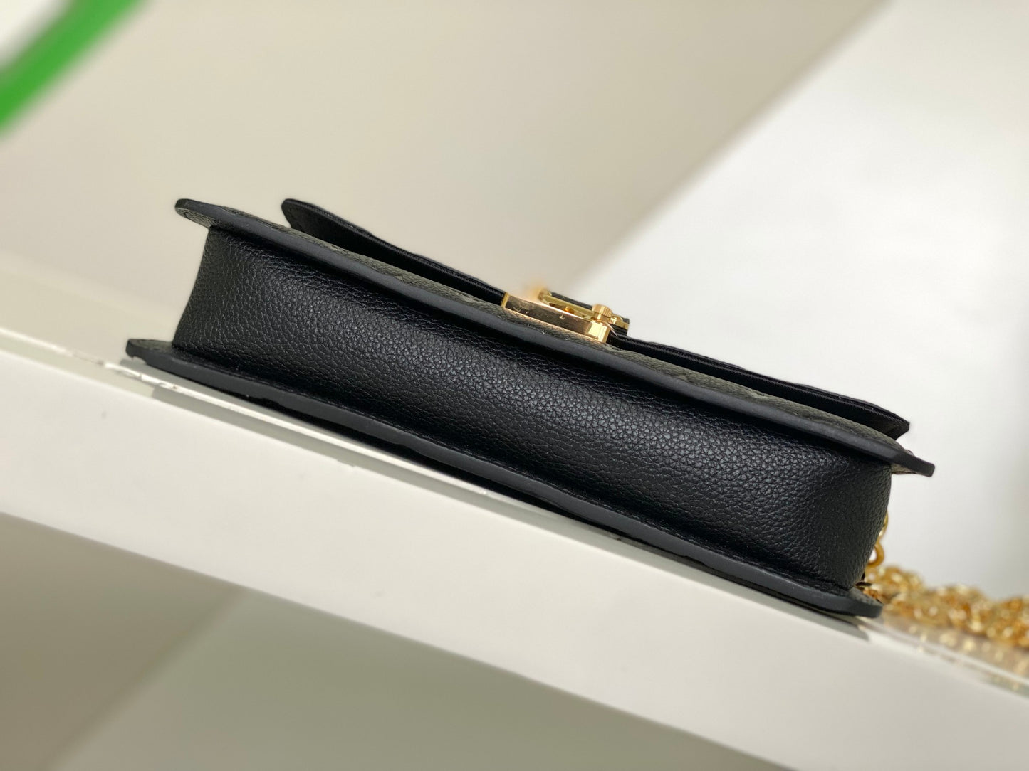 Louis Vuitton Black Embossed Leather Shoulder Bag with Gold Chain Strap