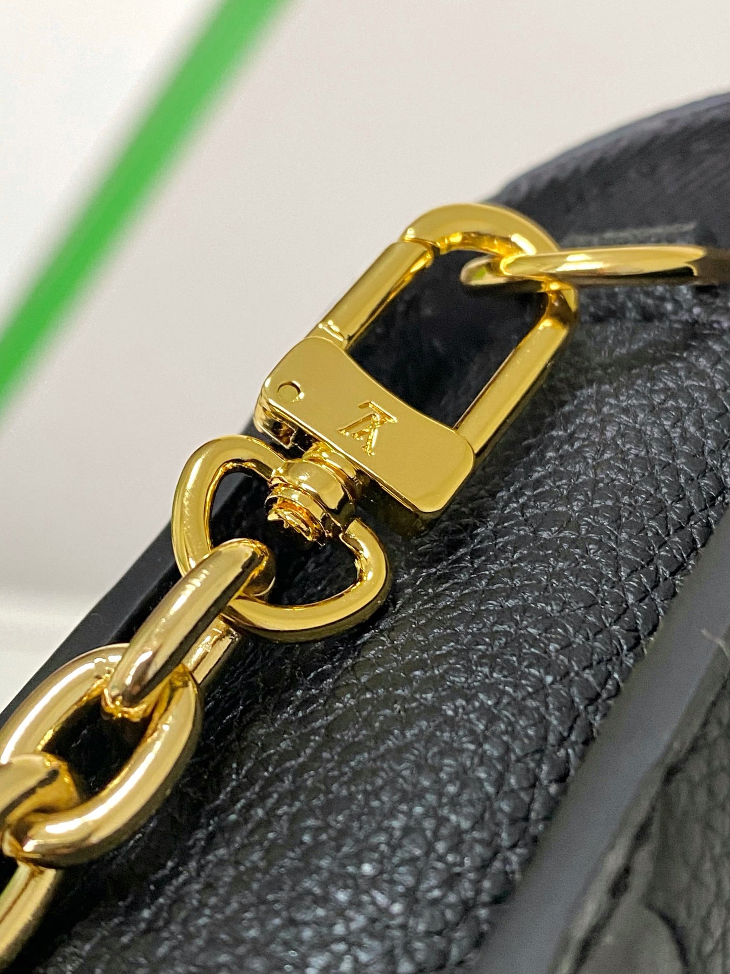 Louis Vuitton Black Embossed Leather Shoulder Bag with Gold Chain Strap