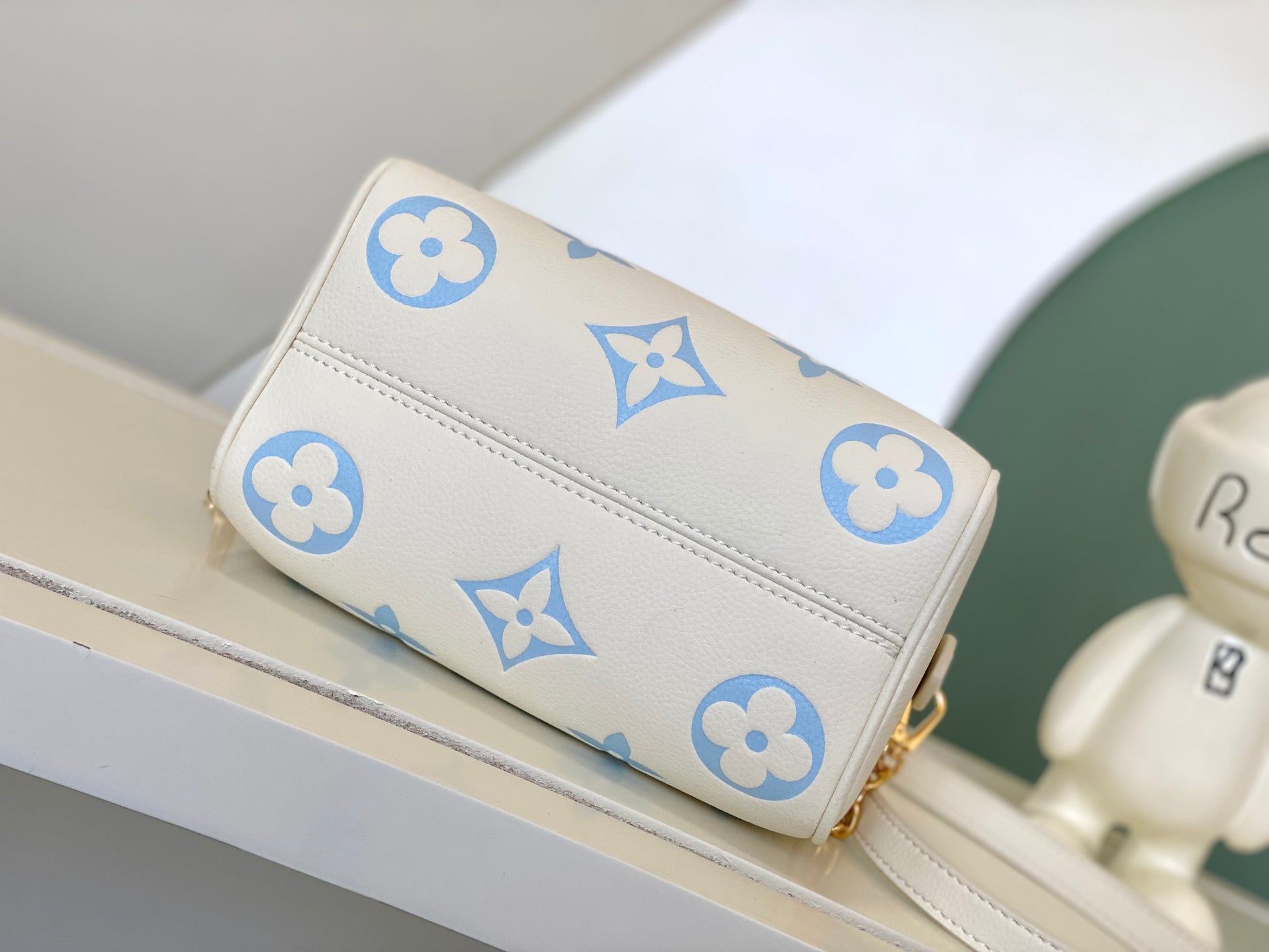 Louis Vuitton Cream and Pastel Blue Embossed Leather Mini Duffle Handbag