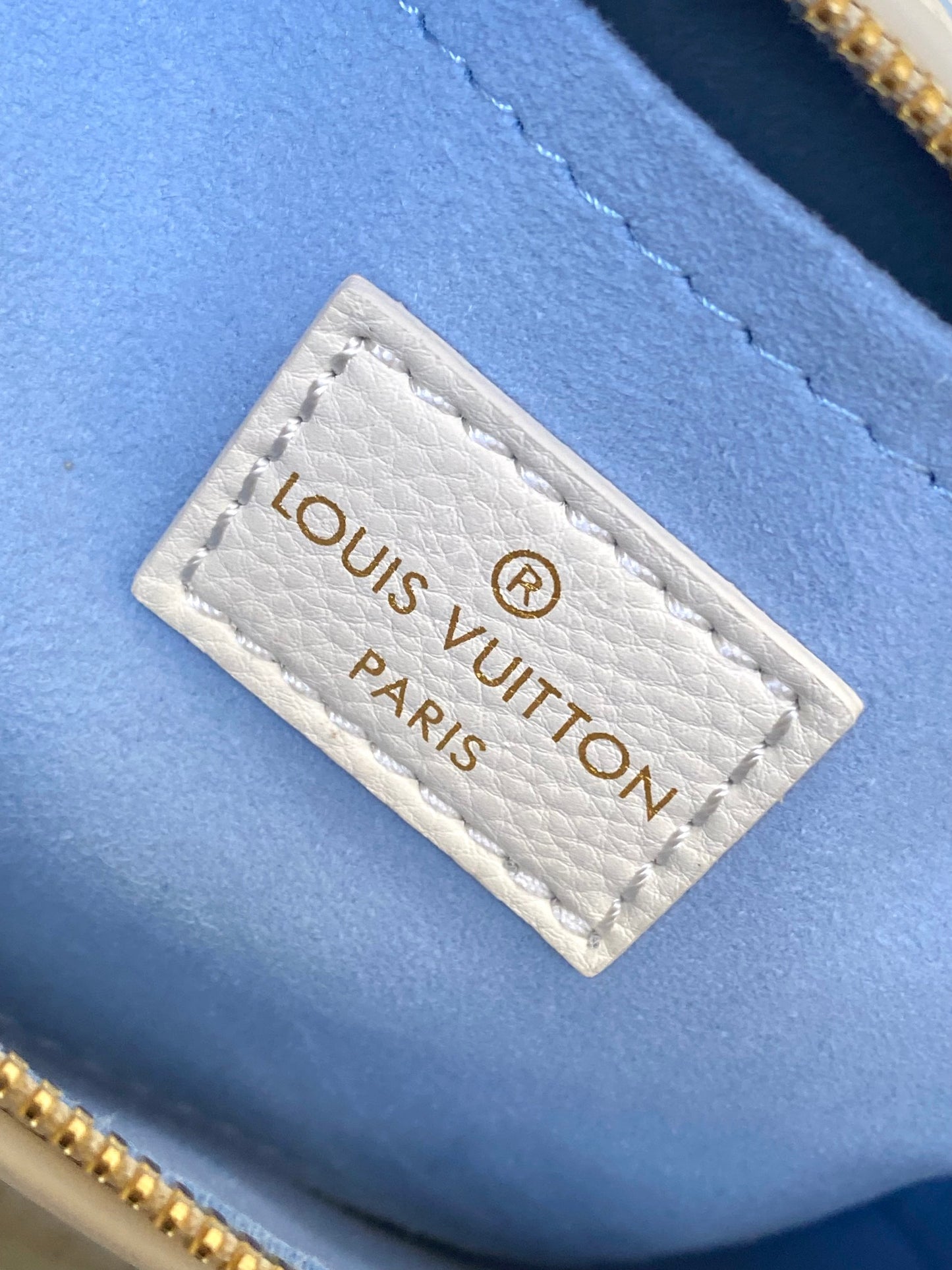 Louis Vuitton Cream and Pastel Blue Embossed Leather Mini Duffle Handbag