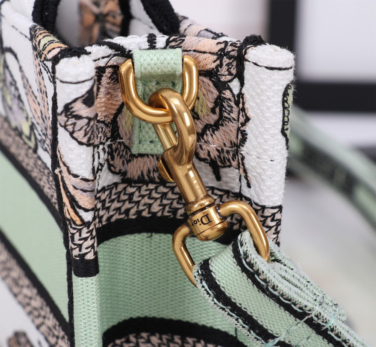 Dior Sage Green Butterfly Embroidered Canvas Handbag with Crossbody Strap