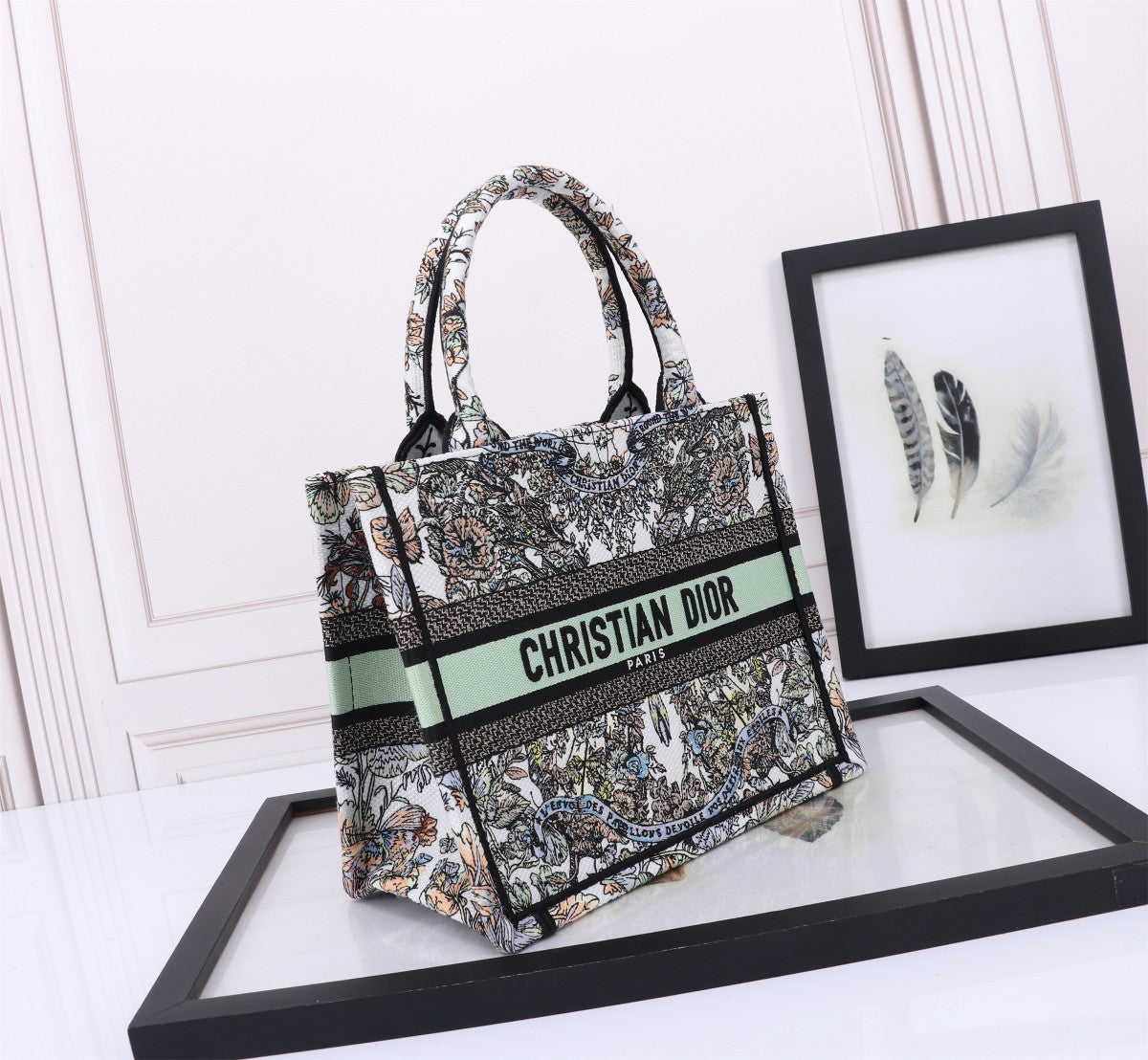 Dior Vintage Floral Tapestry Canvas Tote Bag with Top Handles