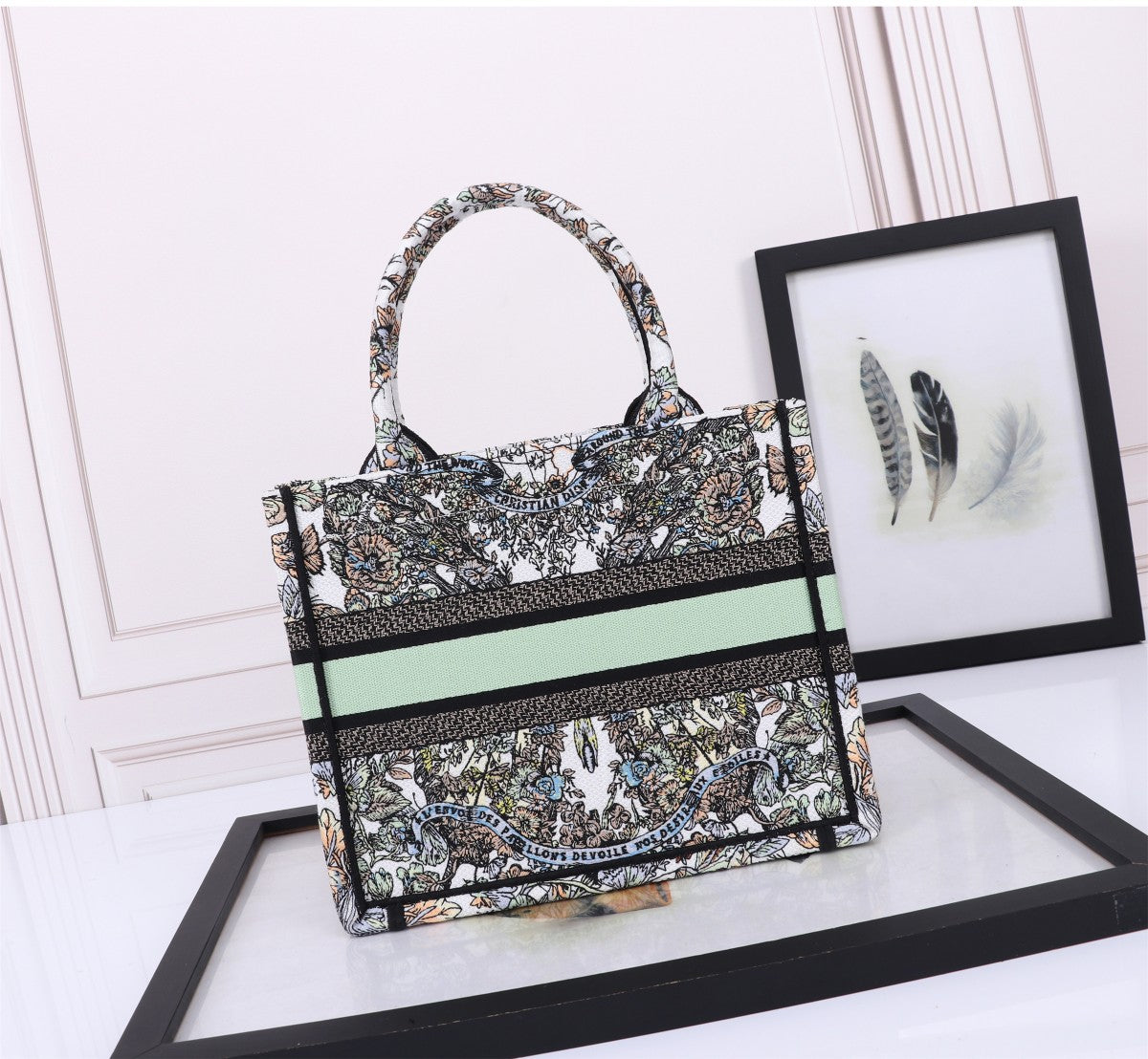 Dior Vintage Floral Embroidered Canvas Tote Bag Luxury Handbag