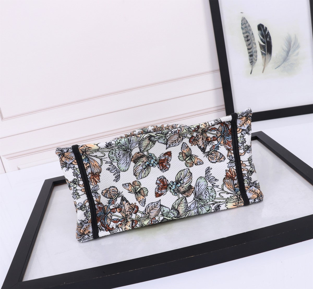 Christian Dior Book Tote - Multicolor Floral Embroidered Canvas with Green Band