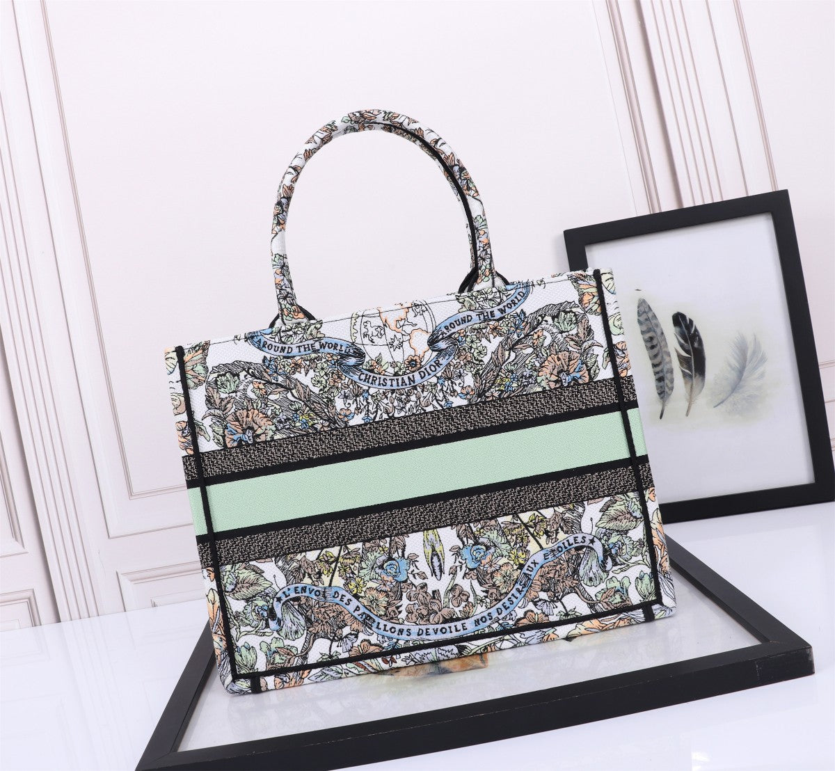 Christian Dior Book Tote - Ornamental Paisley Embroidery Canvas - Blue and White