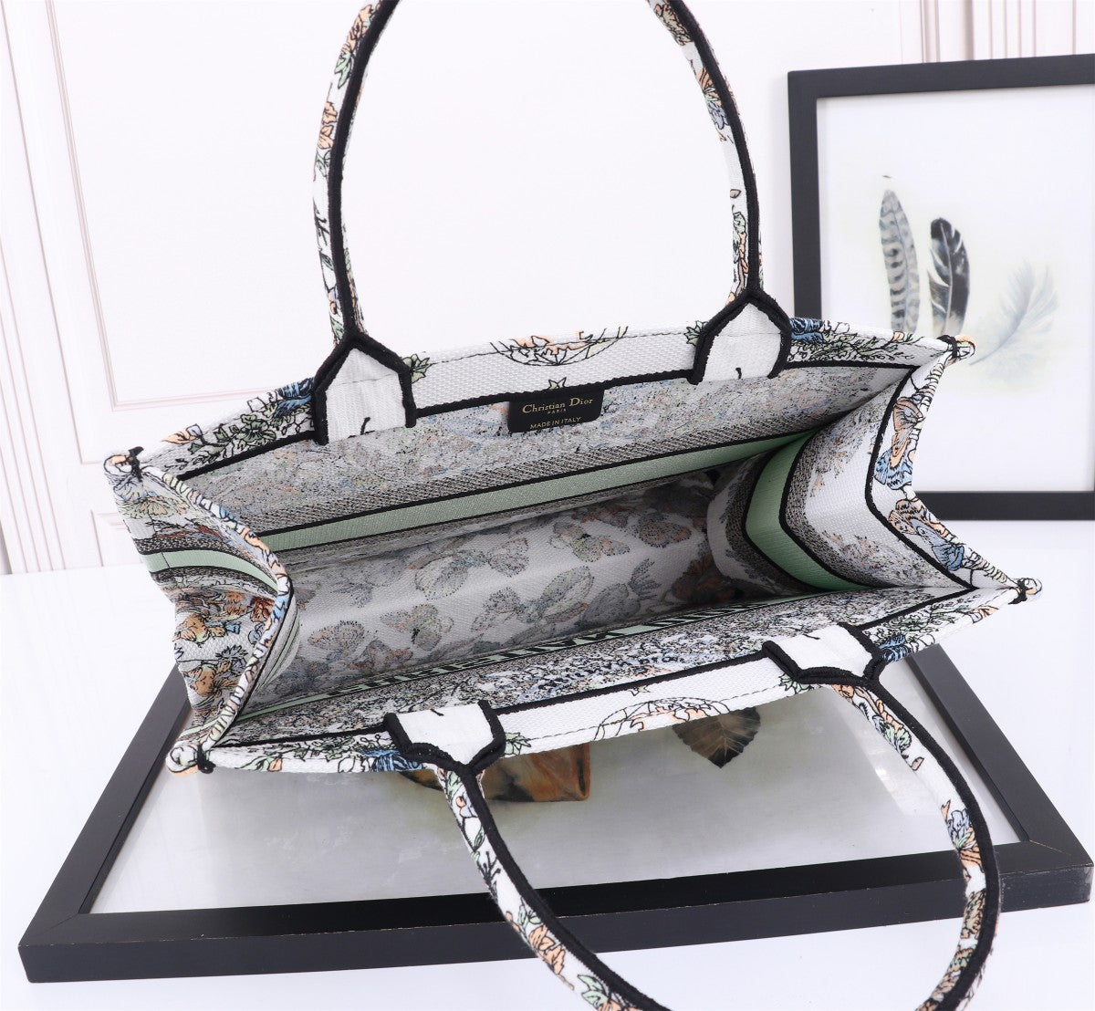 Christian Dior Medium Book Tote Bag with Multi-Color Embroidery