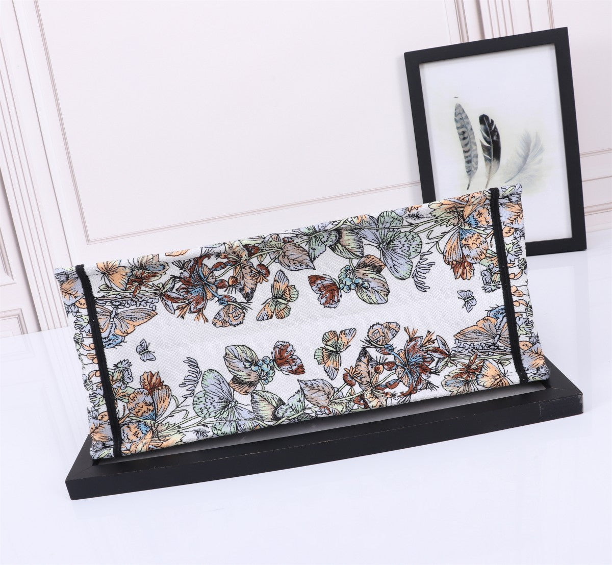 Dior Elegant Floral Butterfly Embroidered Canvas Tote Handbag