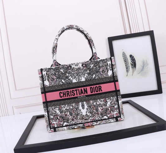 Dior Vintage Floral Jacquard Canvas Tote Bag with Top Handles