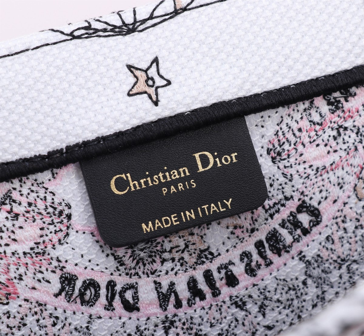 Christian Dior Large Book Tote Bag - Pink Embroidered Canvas with Signature Logo