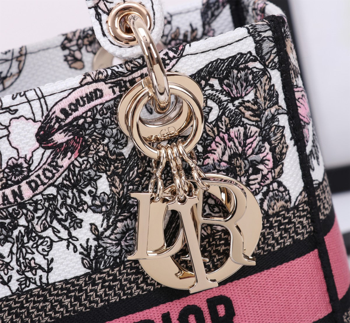 Dior Elegant Embroidered Floral Canvas Handbag with Top Handle