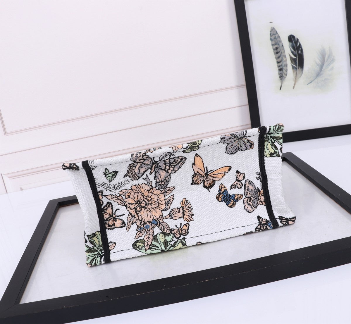 Christian Dior Medium Book Tote Bag with Butterfly Embroidery - White/Multi