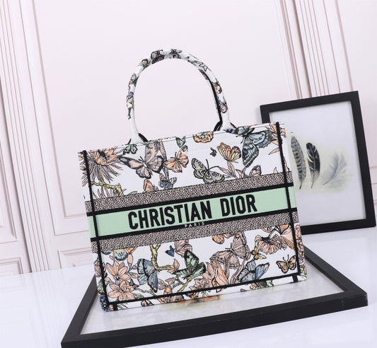 Dior Embroidered Butterfly Floral Canvas Tote Bag Travel Handbag