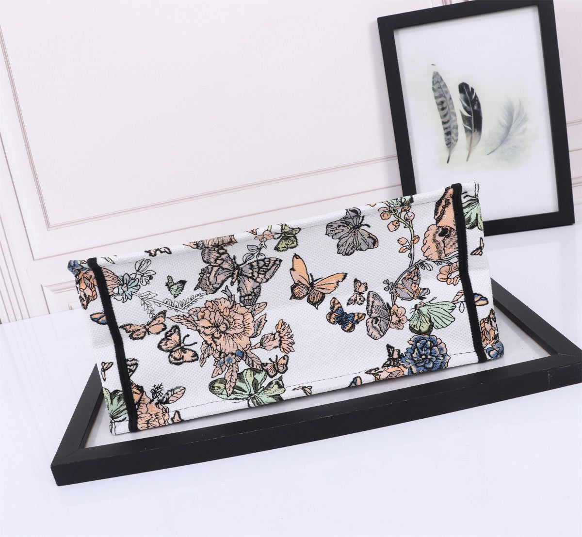 Dior Embroidered Butterfly Floral Canvas Tote Bag Travel Handbag