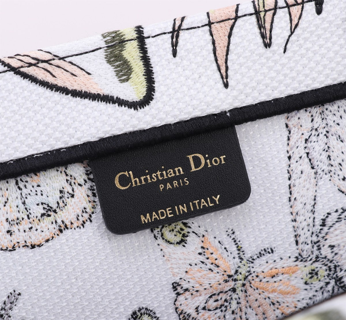 Christian Dior Large Book Tote - White & Green Butterfly Embroidered Canvas