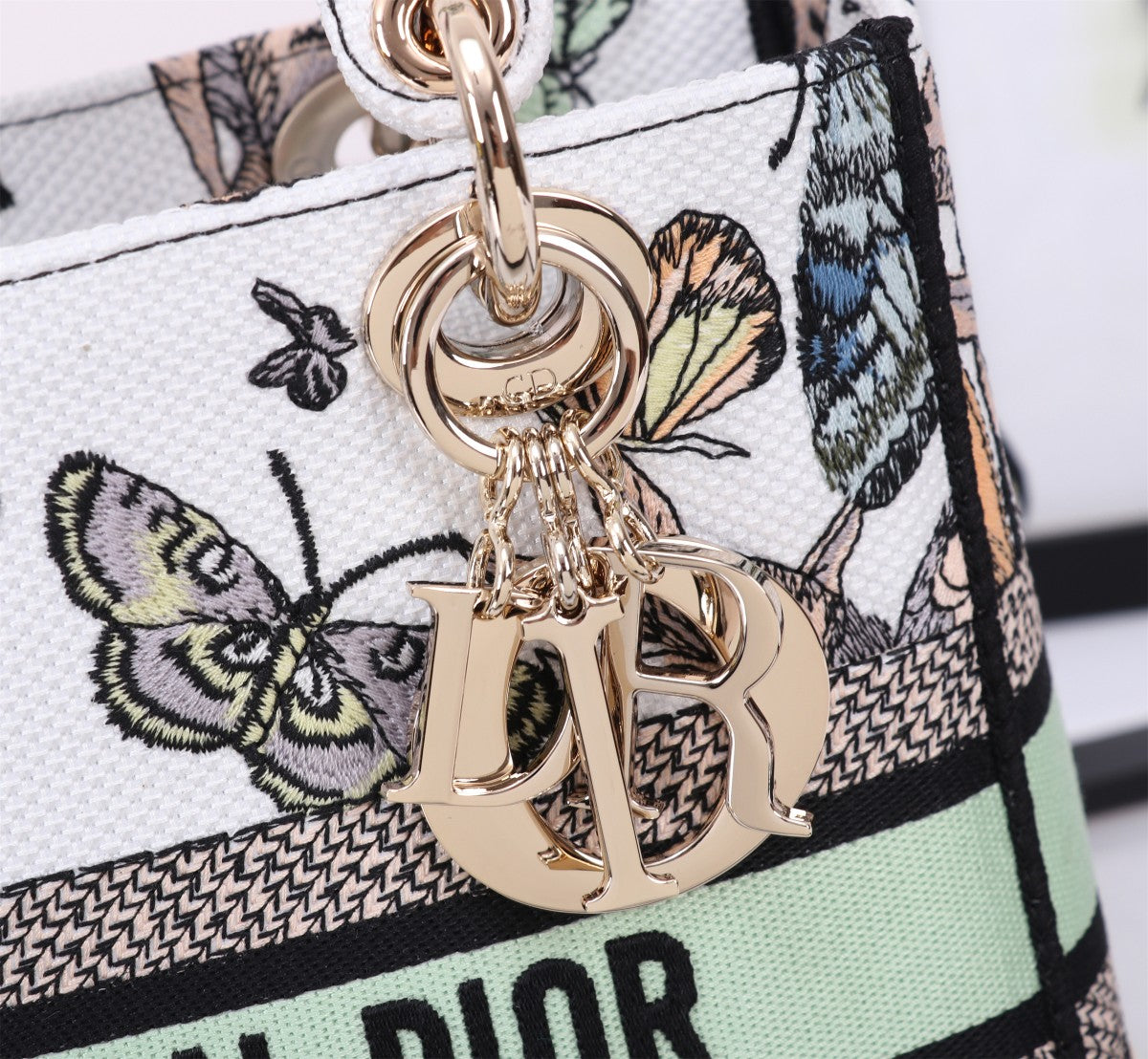 Dior Butterfly Print Canvas Top Handle Handbag with Shoulder Strap