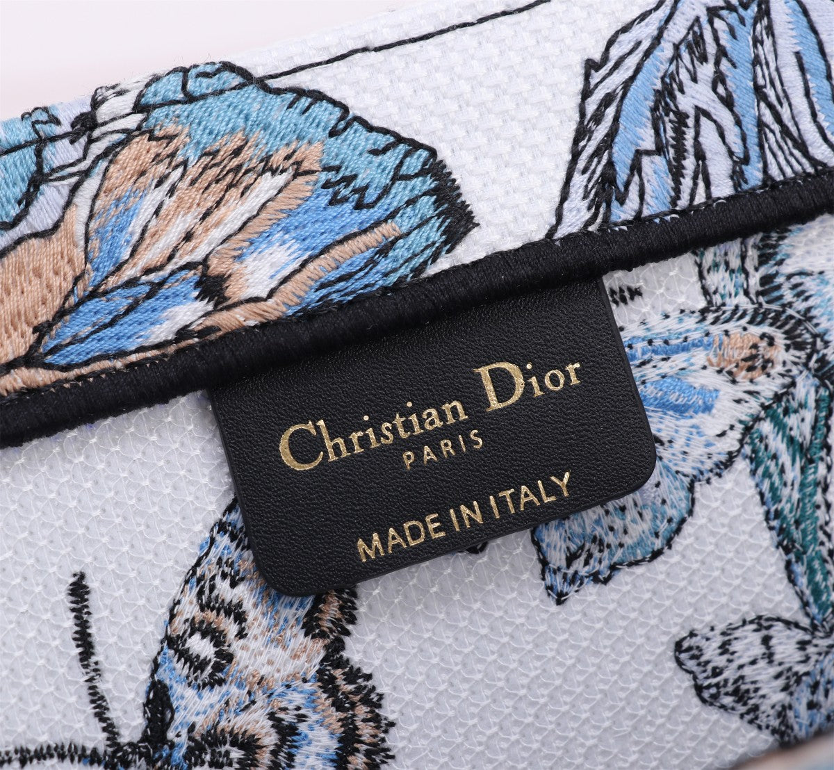 Christian Dior Blue Butterfly Embroidered Canvas Book Tote Bag