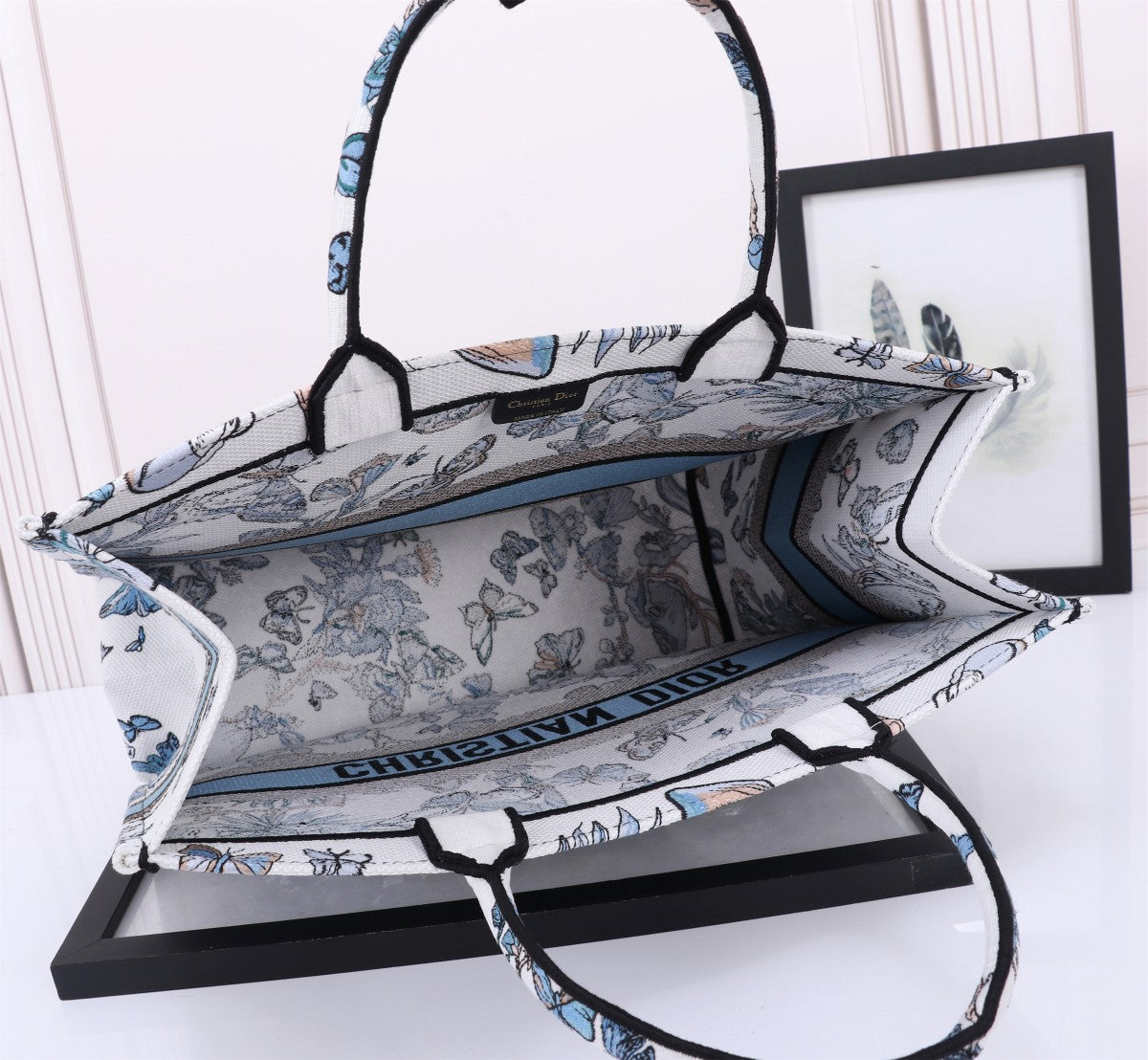 Christian Dior Blue Butterfly Embroidered Book Tote Bag