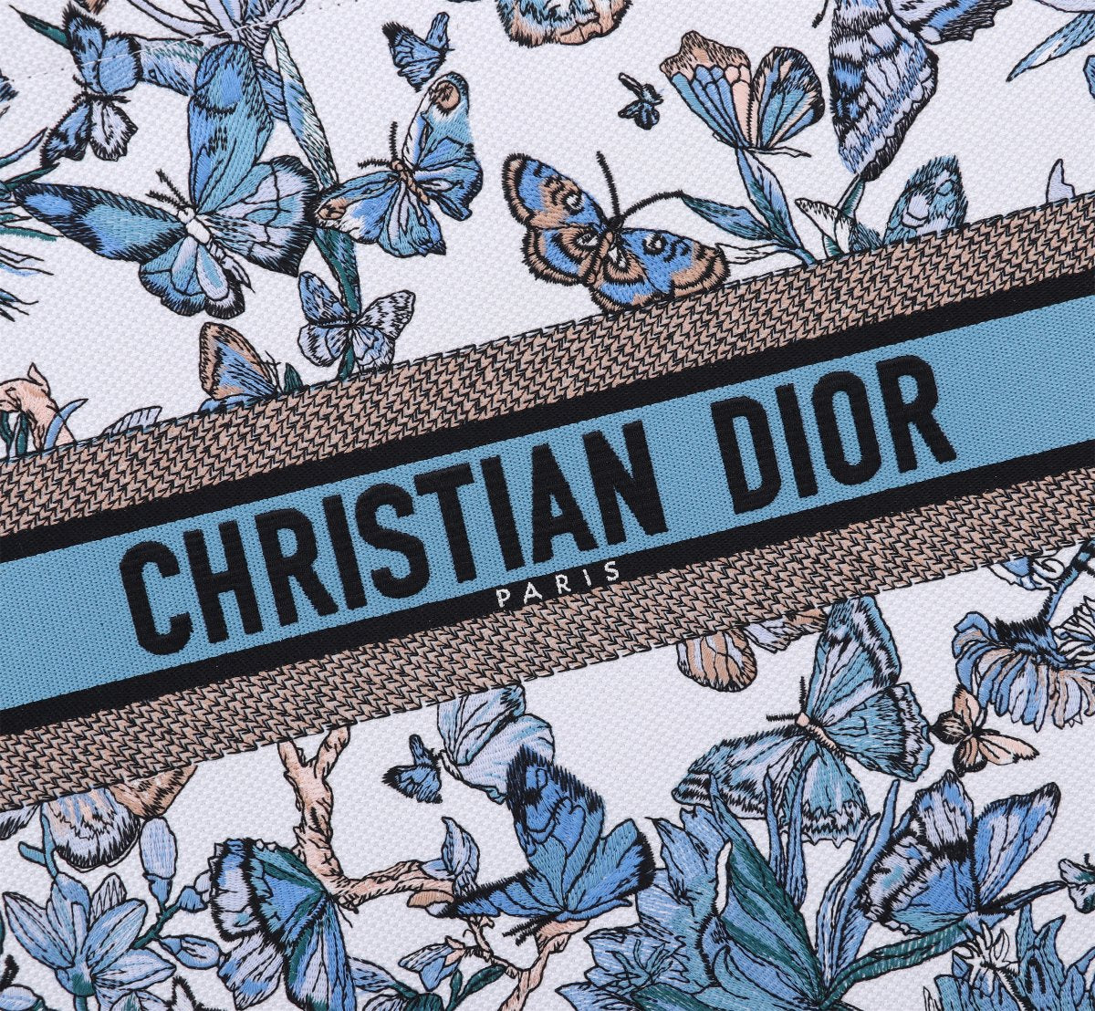 Christian Dior Book Tote with Blue Butterfly Embroidery