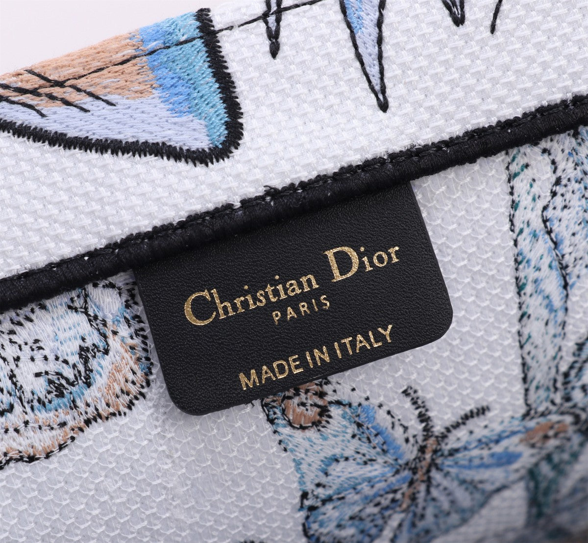 Dior Elegant Blue and White Butterfly Floral Canvas Tote Handbag