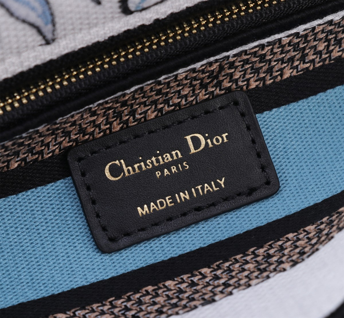 Christian Dior Lady D-Lite Bag White and Blue Butterfly Embroidered Handbag