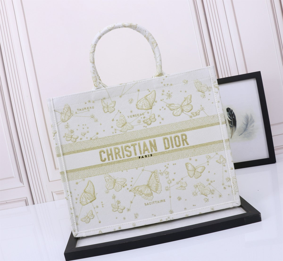 Christian Dior Large Butterfly Metamorphose Book Tote Bag - White and Gold