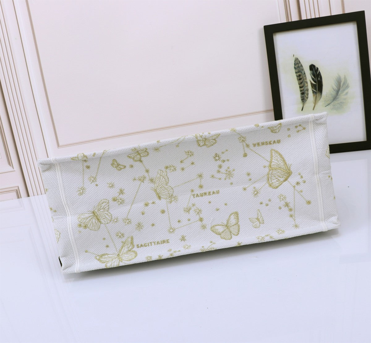 Christian Dior Medium Book Tote - White and Gold Butterfly Embroidery