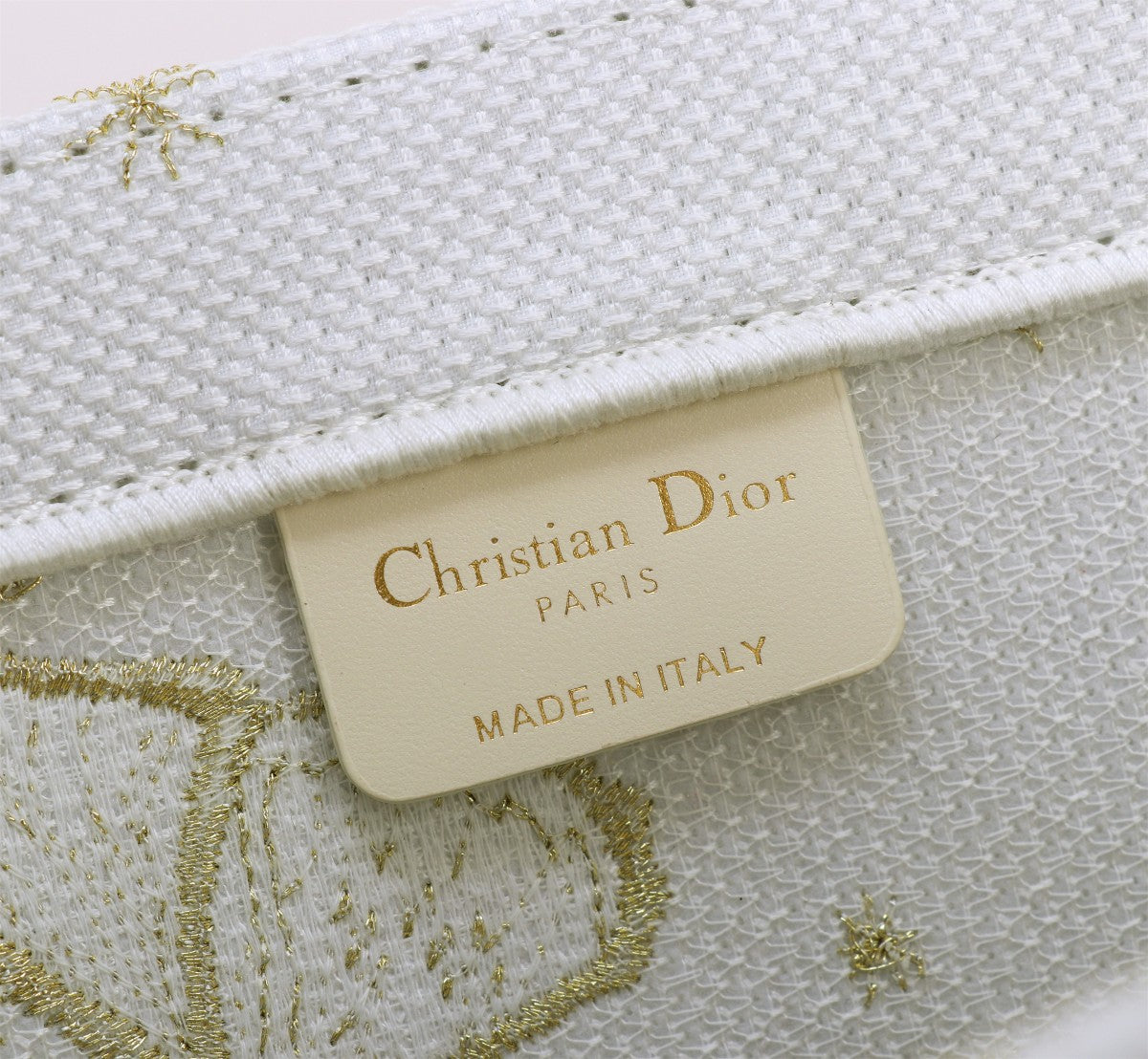 Christian Dior Medium Book Tote - White and Gold Butterfly Embroidery