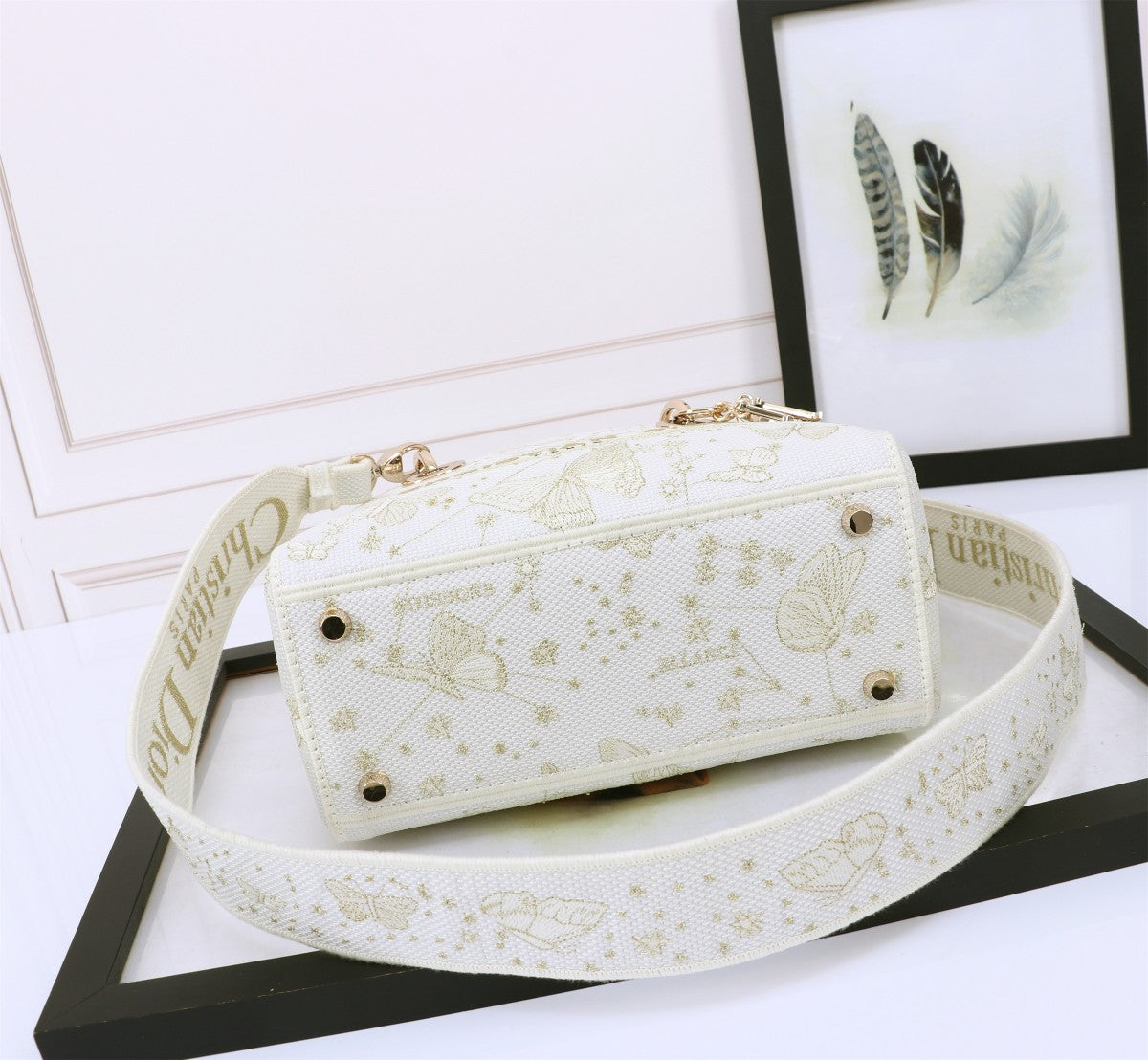 Christian Dior Lady D-Lite Bag - White Butterfly Embroidery