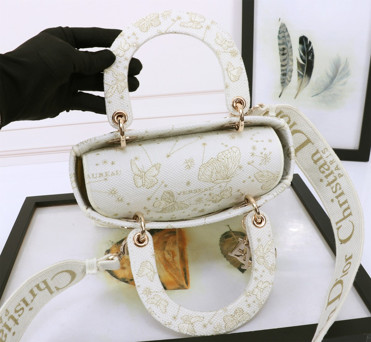 Christian Dior Lady D-Lite Bag - White Butterfly Embroidery