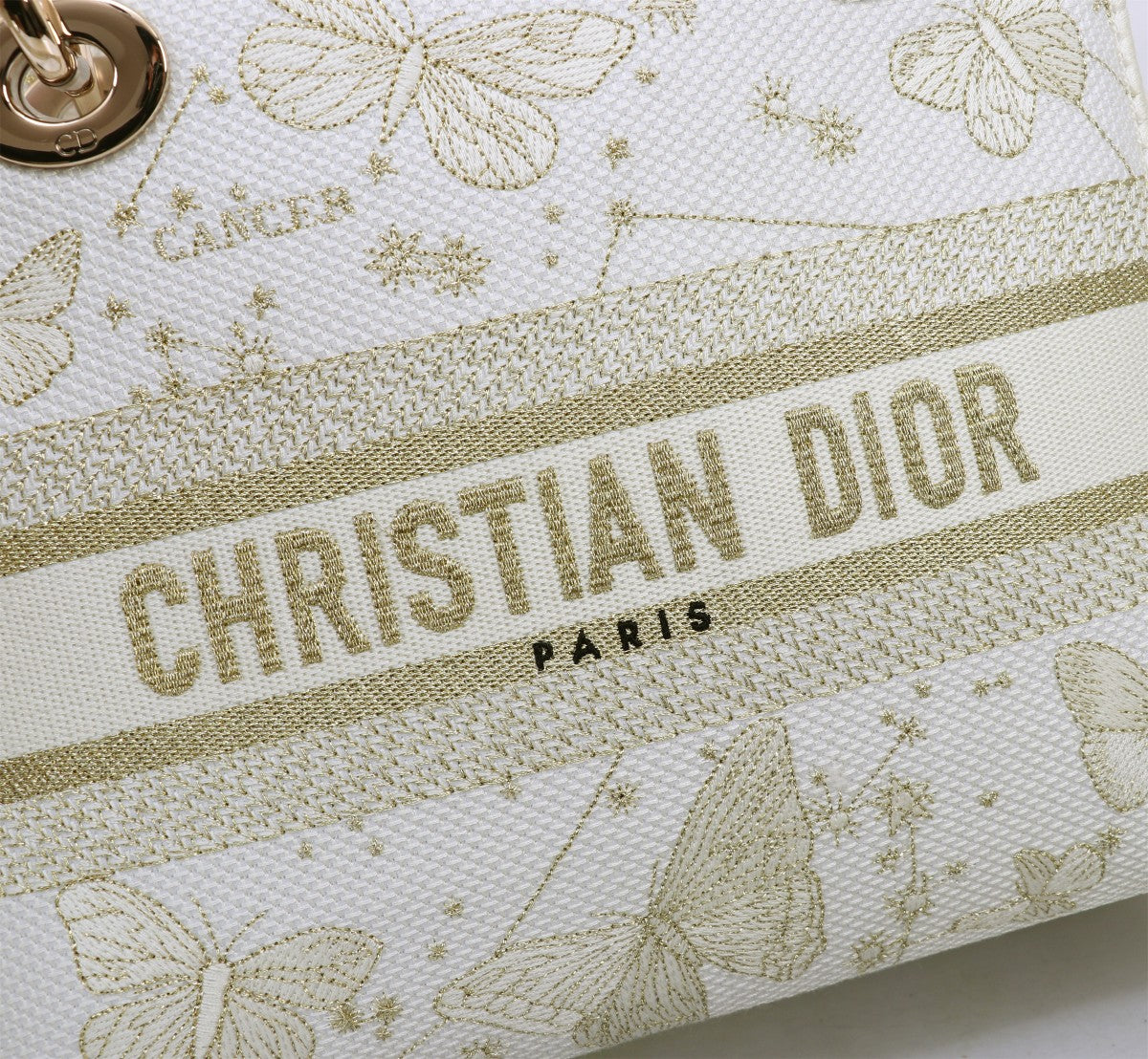 Dior Elegant Embroidered Canvas Top-Handle Handbag with Shoulder Strap