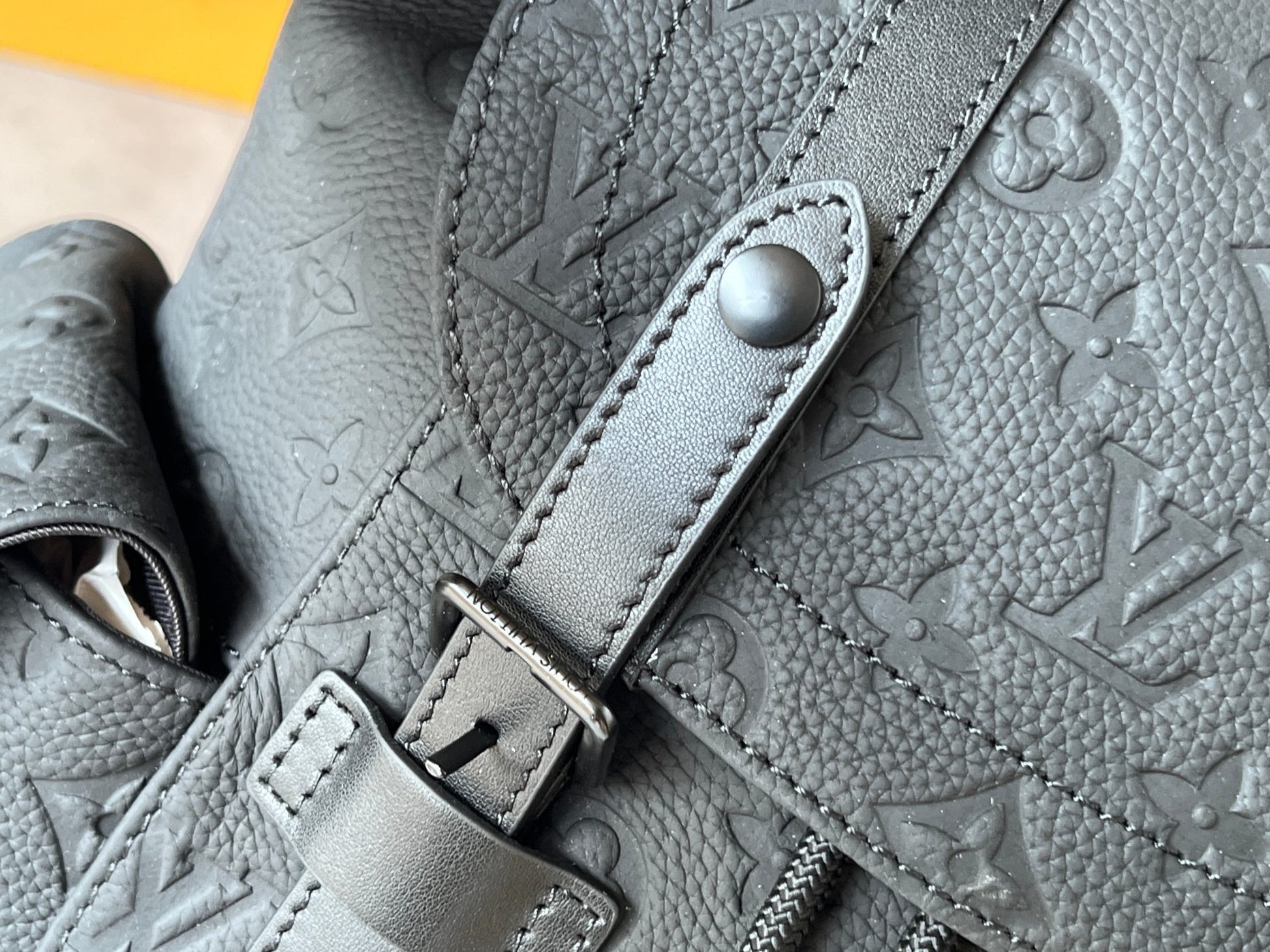 Louis Vuitton Matte Black Embossed Leather Designer Style Utility Backpack