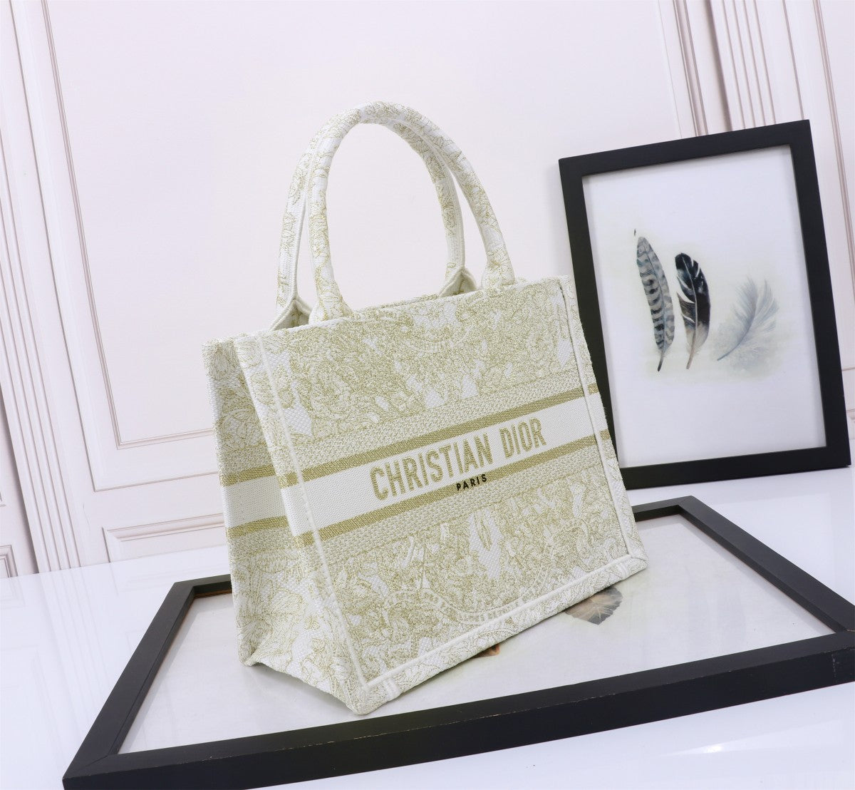 Dior Vintage Floral Embroidered Canvas Tote Bag with Top Handles