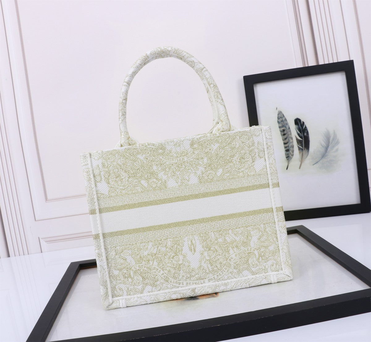 Dior Vintage Floral Embroidered Canvas Tote Bag with Top Handles