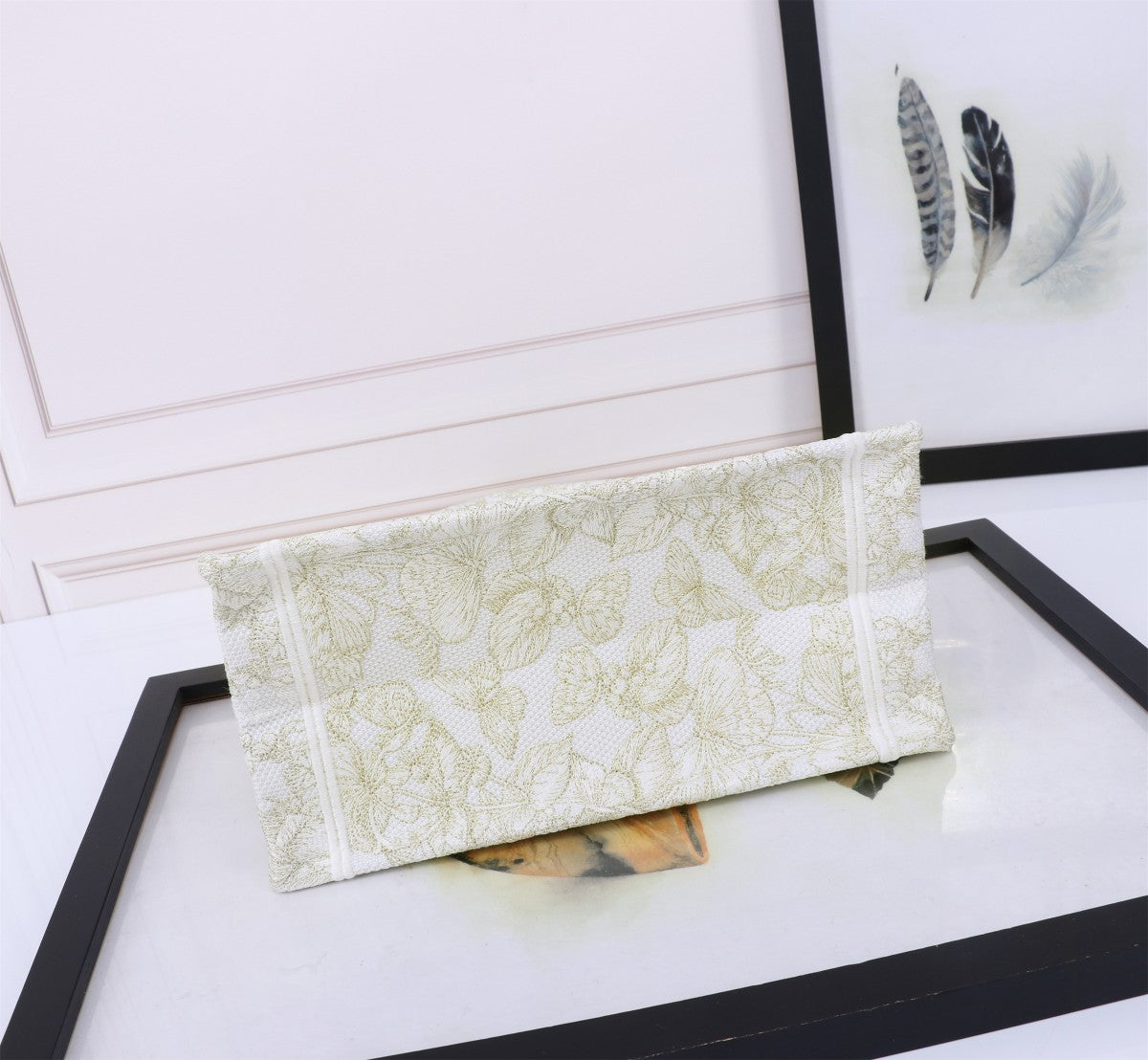 Christian Dior Small Book Tote Green and White Toile de Jouy Embroidery